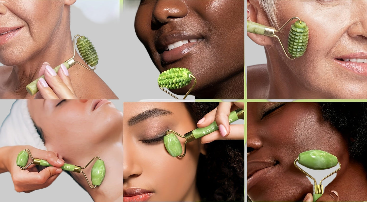 Set Gua Sha & Rouleau Nuvira– Drainage & éclat naturel (3 pièces)