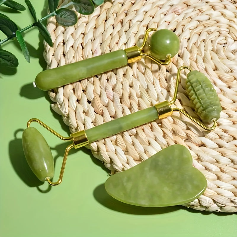 Set Gua Sha & Rouleau Nuvira– Drainage & éclat naturel (3 pièces)
